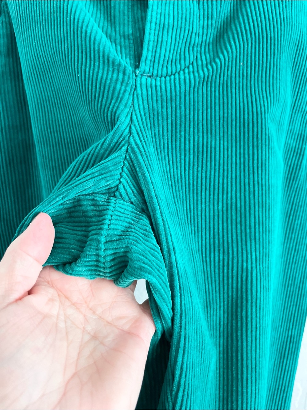 Vintage 70s Emerald Teal Corduroy Barrel Pants Leather Side Tabs Archive Size 10 - Picture 16 of 16